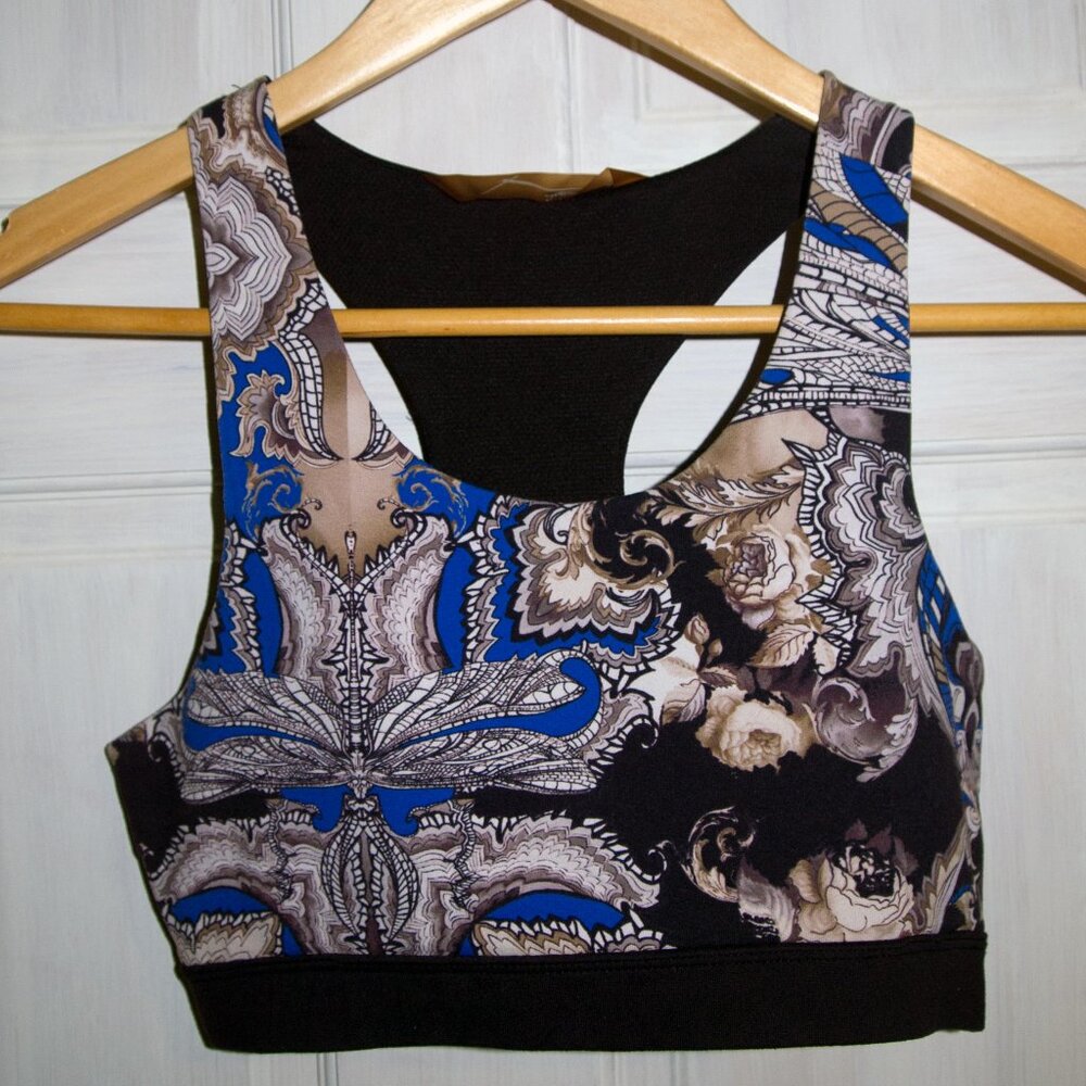 Printed Blue and Black Sport Bra with Back Cut Out Size Small by X Gottex